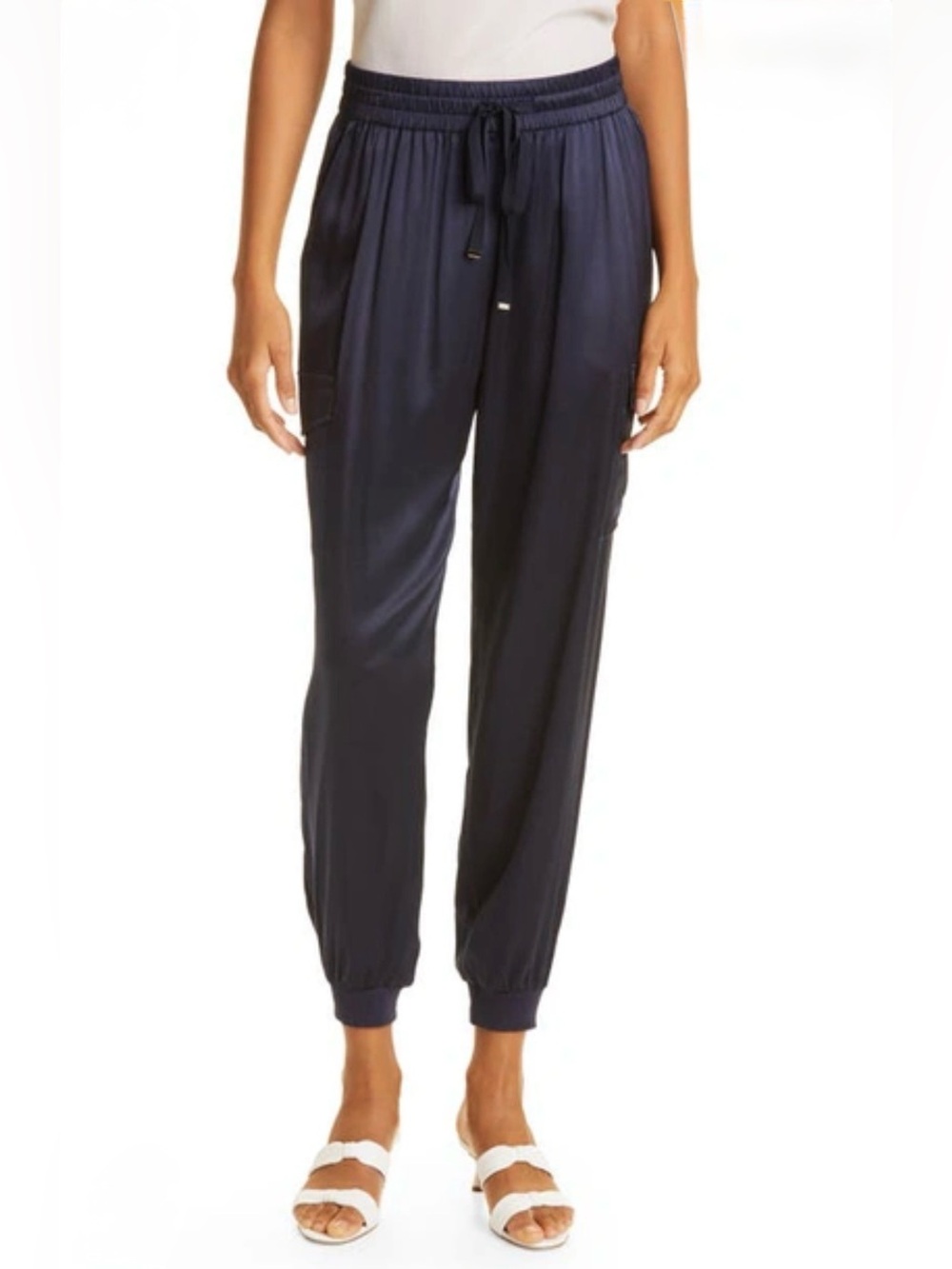 Cami NYC | Elsie Navy Silk Satin Cargo Jogger Pant, M